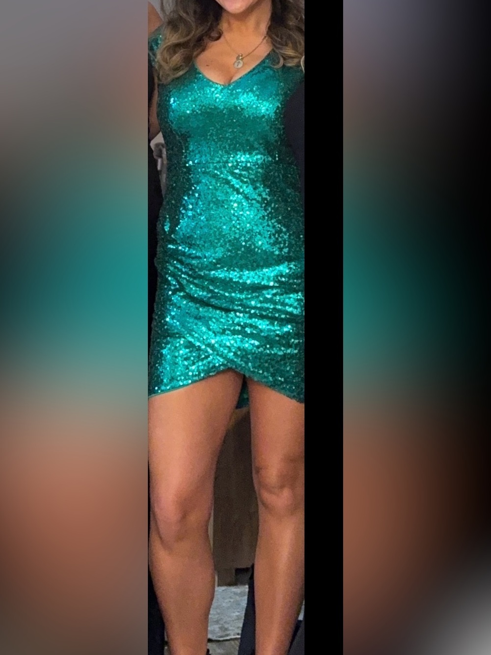 Lulu's Teal Sequin V-Neck Mini Dress